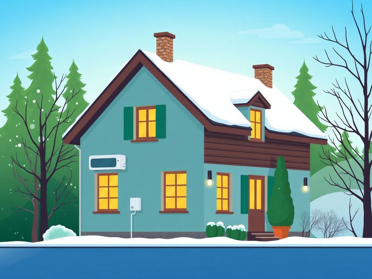 Maison équipée d'une pompe à chaleur en hiver